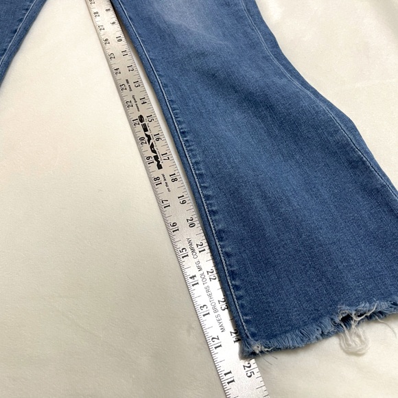 Paige Colette Crop Flare Distressed Blue Jeans w Raw Hem - Picture 15 of 16